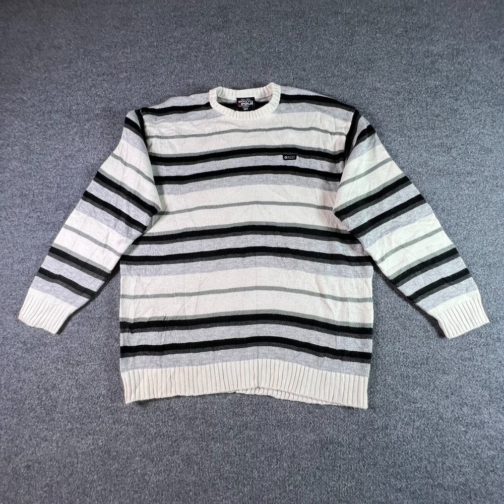 Vintage Southpole Sweater Men's XL Gray Black Striped Knit Baggy Hip Hop 90s Y2K